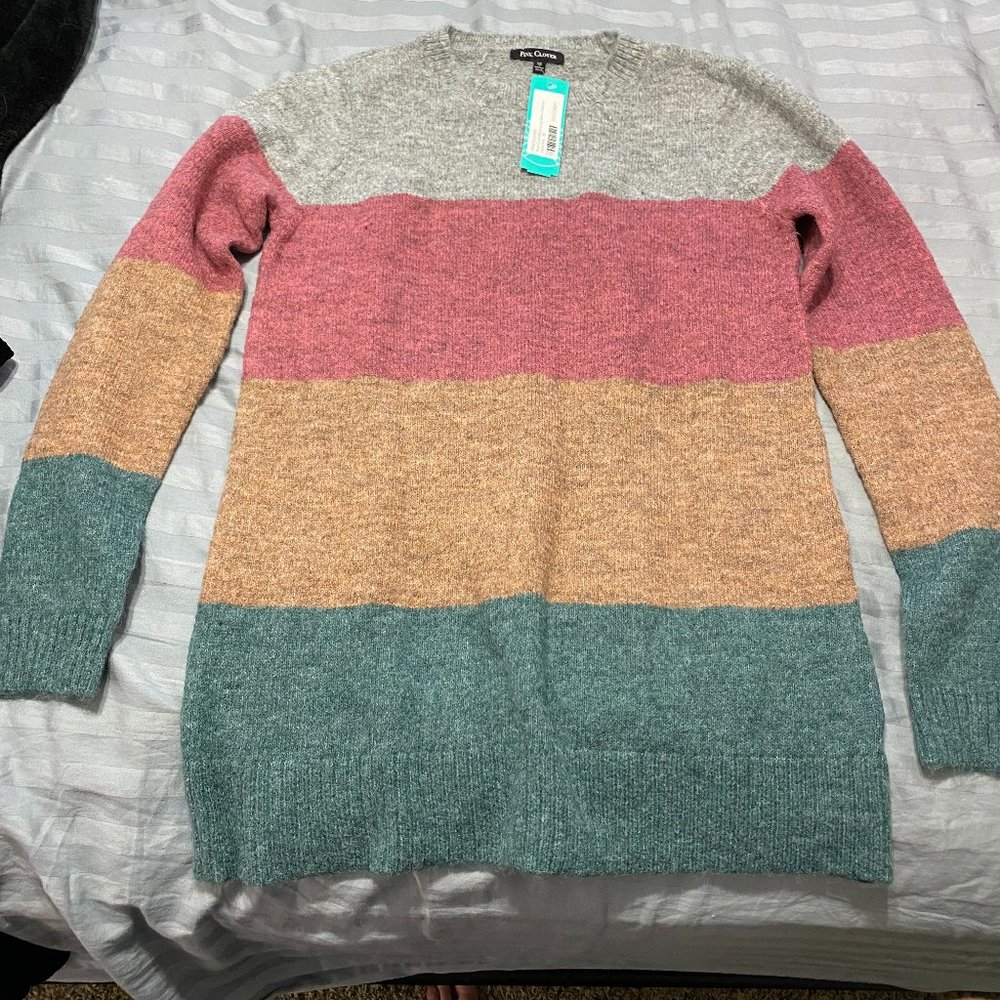 NWT Pink Clover Striped Pastel Rainbow Sweater XS